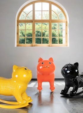 玻璃钢儿童猫猫摇椅客厅商场游乐园小猫椅子休闲小马座椅落地摆件