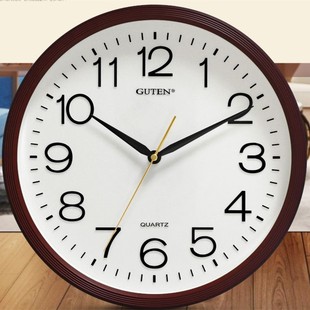 Guten金钟宝钟表客厅现代简约圆石英墙钟显眼大字体静音挂壁钟