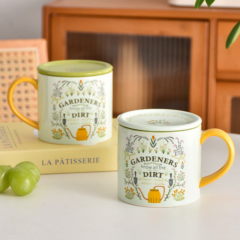 园林撞色马克杯耐高温家用办公室喝水杯咖啡陶瓷杯女生礼物杯子