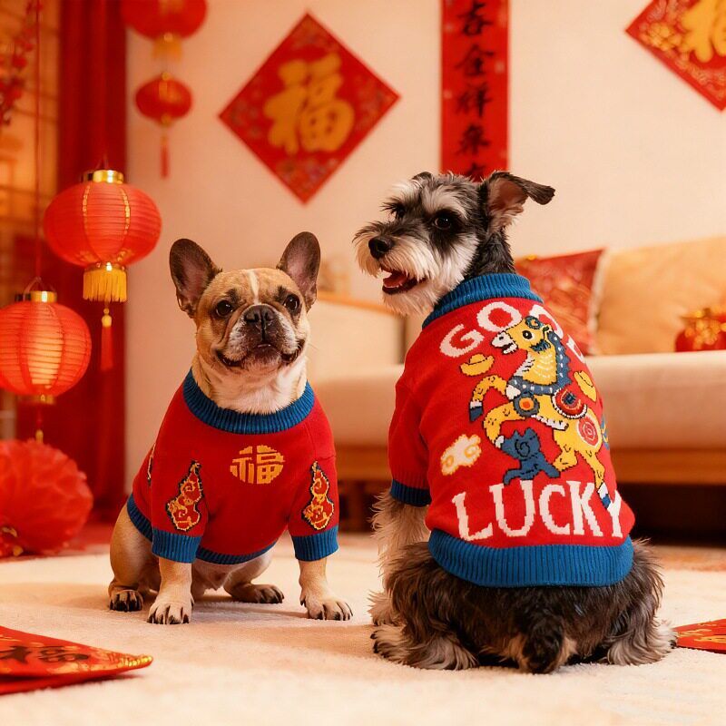 新年狗狗衣服法斗巴哥胖狗马年新年装泰迪雪纳瑞喜庆毛衣过年冬装