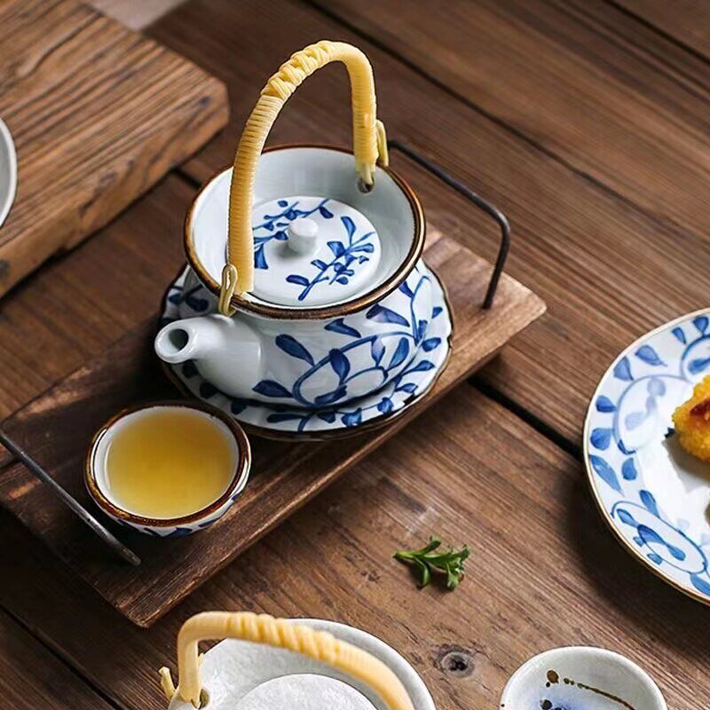 小号日式复古海鲜汤壶陶瓷小茶壶炖蒸提梁壶日韩料理餐具饭厅茶壶