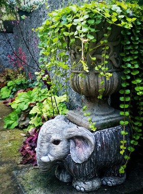 花架动物摆设个性花摆件复古做旧幼儿园阳台民宿布景户外凳子装饰