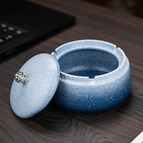 创意烟灰缸带盖家用客厅简约中式陶瓷烟缸防飞灰茶桌摆件logo定制