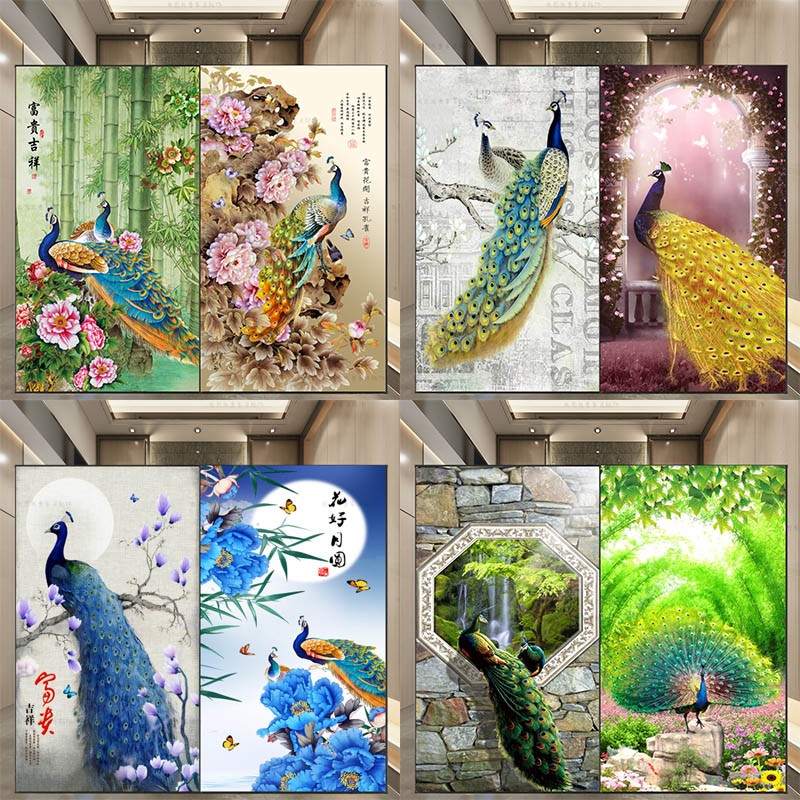 衣柜改造防水玻璃孔雀卫生间整张翻新浴室木门电梯厕所门贴纸贴画