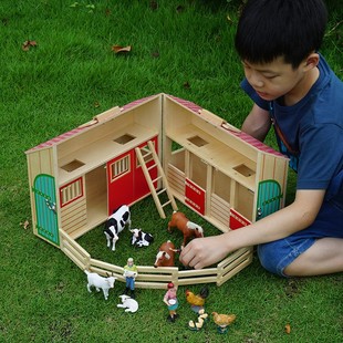手提房子马房马厩农场套装过家家玩具仿真模型马奶牛鸡羊马农夫