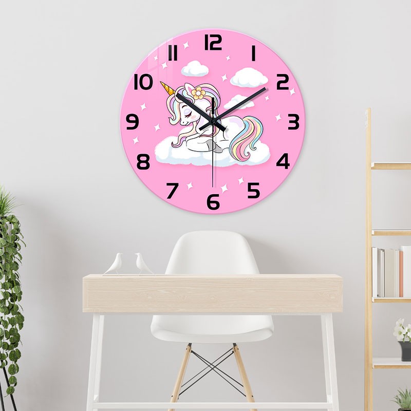 新款儿童公主房卡通挂钟女孩子客厅房间静音时钟独角兽可爱时间表