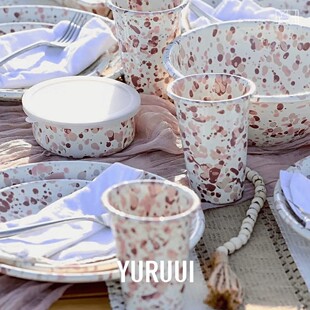 [YURUUI设计师]Crow Canyon泼墨搪瓷沙漠玫瑰盘碗杯餐具平盘