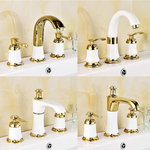 欧式三孔面盆冷热水龙头洗手盆面盆浴室柜分体式水龙头开关配件