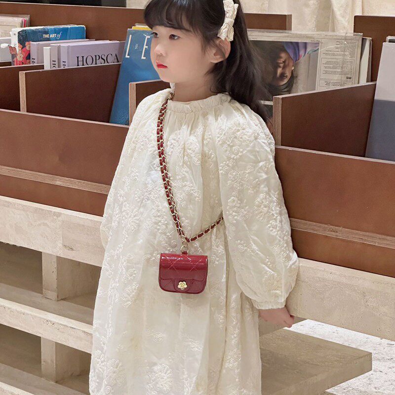 韩国儿童包包2025新款时尚菱格链条女童斜挎包洋气迷你配饰包腰包