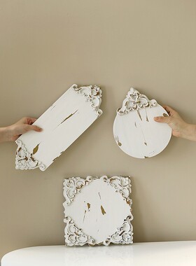 复古浮雕木托盘 做旧白色展示盘 美食拍照道具盘子创意摄影背景板