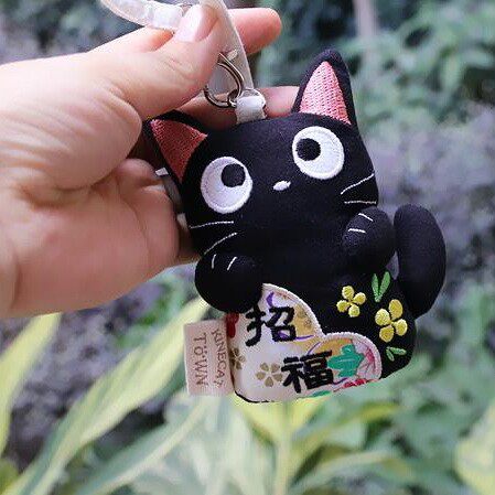 KINE猫可爱卡通手工黑猫棉布女钥匙扣吊饰包包挂件汽车后视境挂件