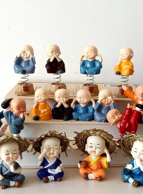 创意时尚汽车树脂摆件四不功夫摇头草帽小和尚家居车内装饰用品