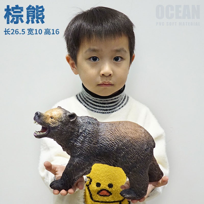 大号仿真棕熊玩具灰熊狗熊野生动物熊模型软胶充棉软橡胶塑胶儿童
