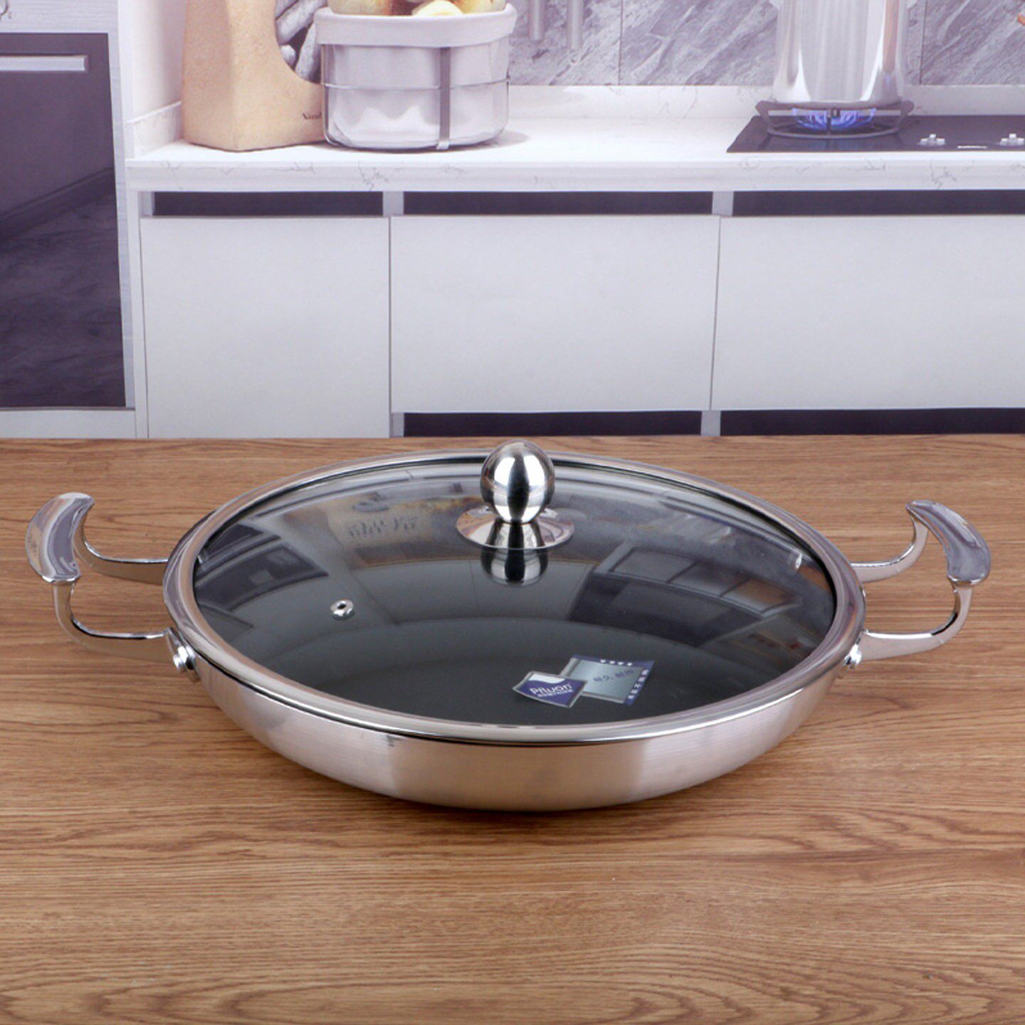 商用特色菜双耳平底不粘干锅大容量煎锅电磁炉专用铝合金复底炒锅