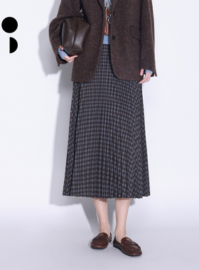 WZWJ/未知未觉中长松紧腰宽松a字文艺复古百褶半身裙女W542Q19610