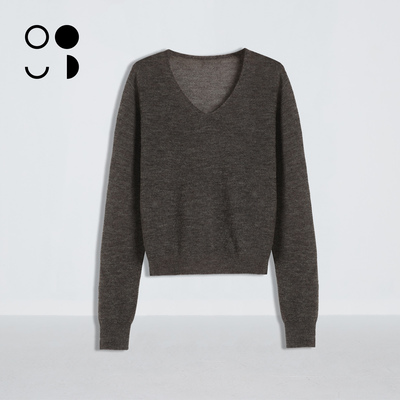 WZWJ/未知未觉短款简约羊毛针织衫宽松长袖v领毛衣女W545M29693