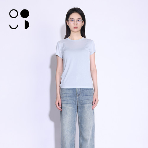 WZWJ/未知未觉莱赛尔桑蚕丝T恤女圆领修身显瘦短袖上衣女26夏新款