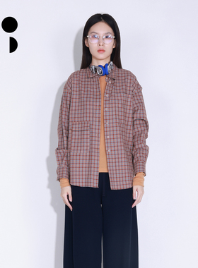 WZWJ/未知未觉通勤复古宽松长袖纯棉休闲格纹衬衣女W541C11532