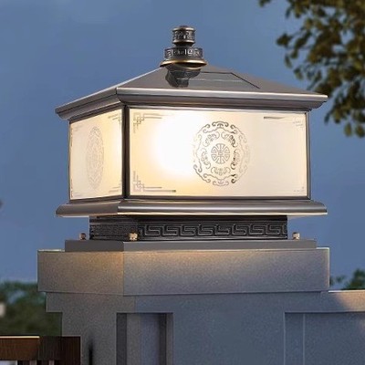 太阳能柱头灯全铜新中式户外庭院灯门柱灯别墅大门灯围墙灯柱子灯