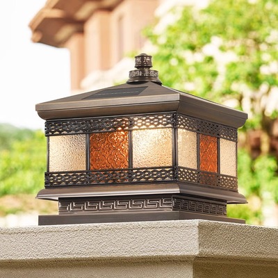 全铜太阳能庭院柱头灯户外防水大门柱子灯室外超亮简约别墅门柱灯