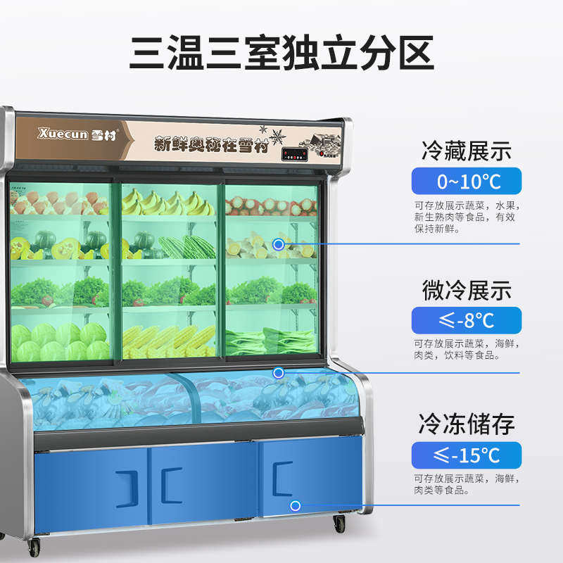 雪村麻辣烫点菜柜冷藏冷冻商用展示柜串串烧烤立式保鲜柜蔬菜冰柜