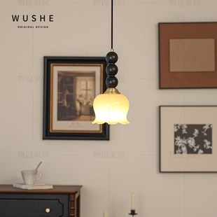 法式中古卧室床头吊灯复古侘寂风美式餐厅吧台护眼玻璃简约吊线灯