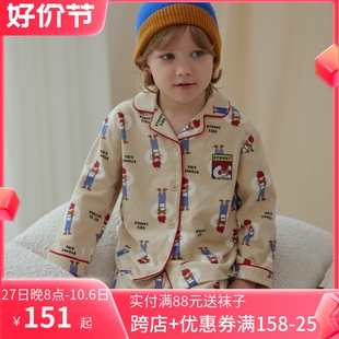 2023秋冬新款小黑托昵尼男童家居服长袖长裤套装纯棉儿童居家睡衣