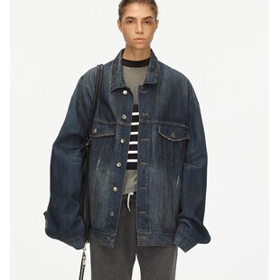 ECHOADE早秋B备 自然落色水洗破坏工艺超宽松大廓形牛仔夹克外套