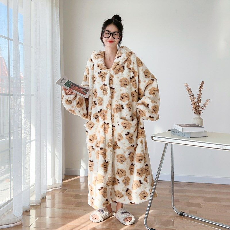 珊瑚绒加厚加绒睡袍长款秋冬季大码睡衣女200斤浴袍晨袍连帽睡裙,女士内衣/男士内衣/家居服,睡袍/浴袍,淘宝优惠券,粉丝福利购,淘宝优惠卷