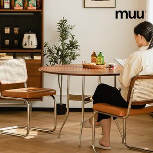 原木网红小户型饭桌 MUU实木圆餐桌复古家用餐桌不锈钢北欧风日式