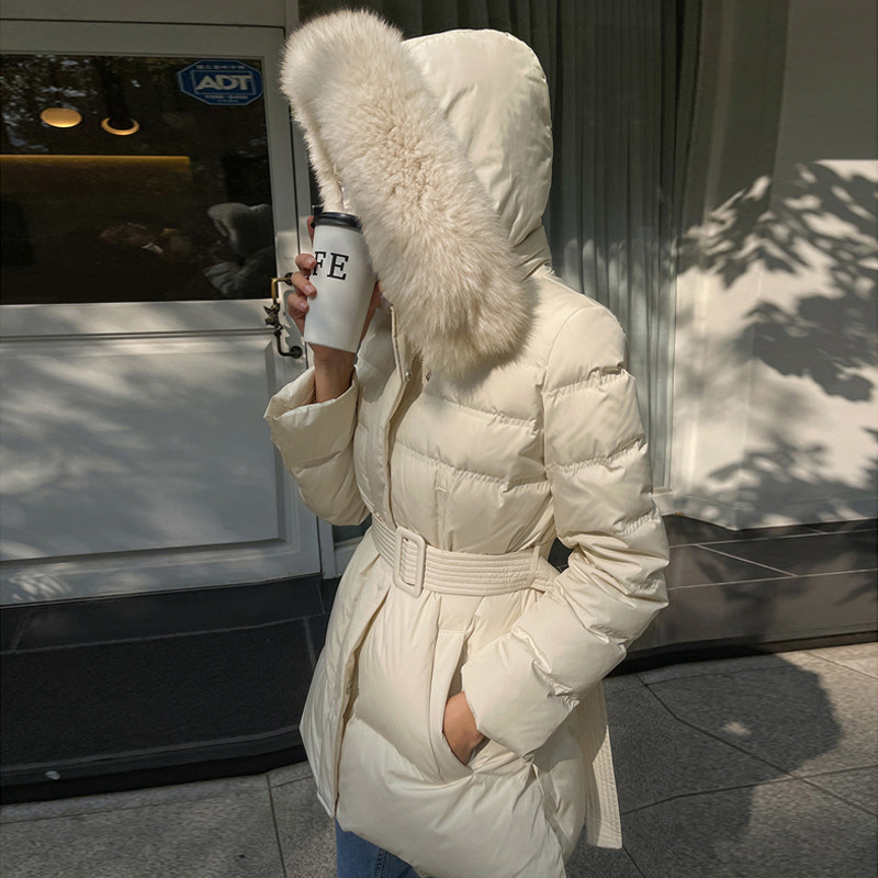 高端奢华 韩国Chic厚款狐狸大毛领可拆卸帽棉服 韩版棉衣中长外套