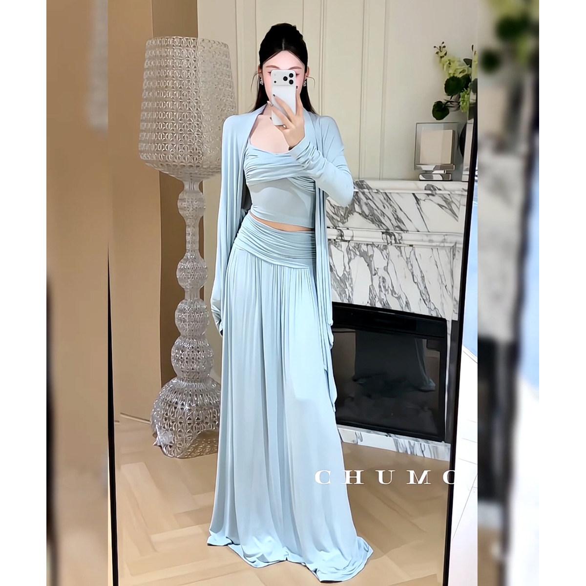慵懒显身材时髦一整套女装夏季新款防晒开衫叠穿修身吊带背心半裙