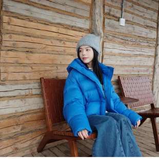 超好看 可溯源!90白鹅绒天蓝色连帽泡芙羽绒服外套25冬季短款加厚