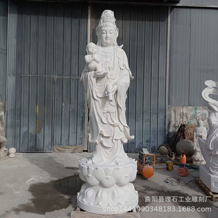 石雕观音像汉白玉送子观音大理石观音菩萨像寺庙广场供奉石像摆件