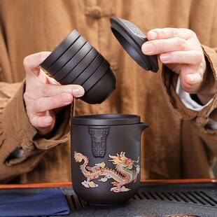 紫砂高端旅行茶具套装便携功夫茶具快客杯茶杯户外泡茶器一壶六杯