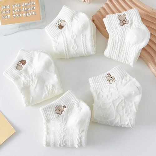 5双 袜子女短袜低帮透气潮流女袜子夏天白色小熊韩版春夏季短筒袜