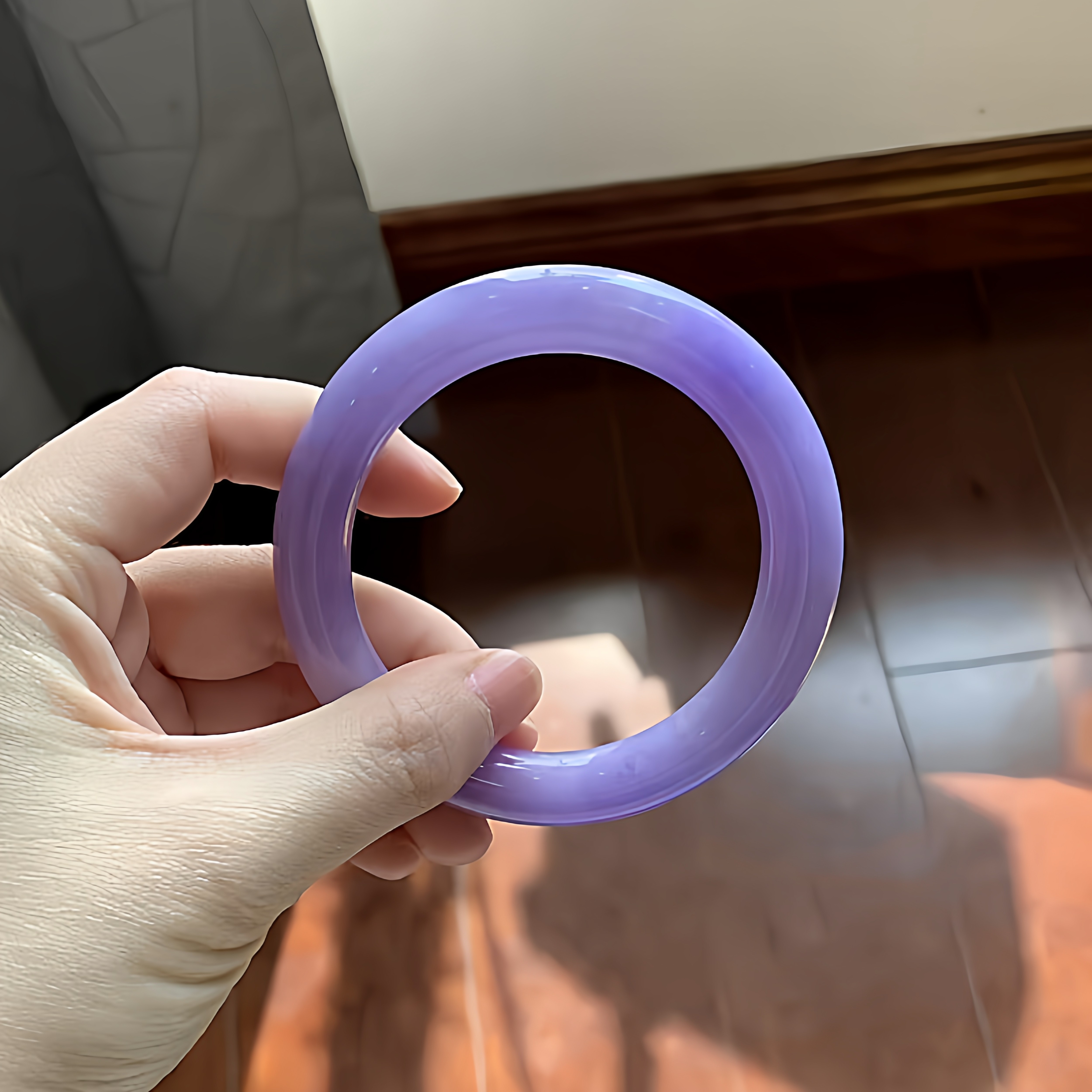 最相物"烟墨系列"缅甸高冰种翡翠玉手镯子女款正品紫罗兰饰品处理