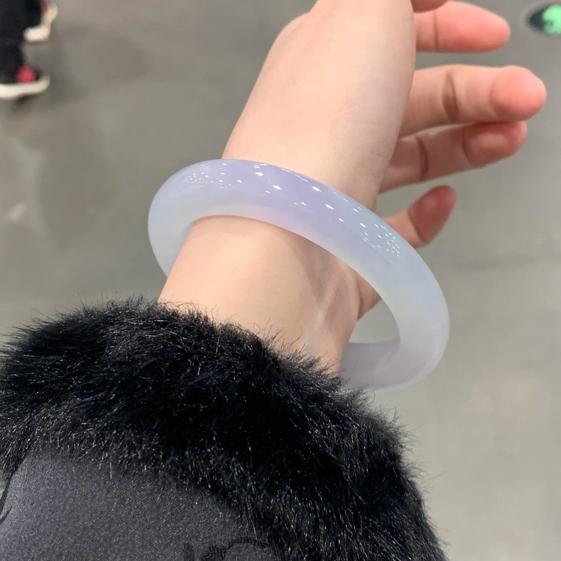 最相物“烟墨系列”缅甸翡翠冰种紫罗兰春彩玉手镯子真玉正品处理