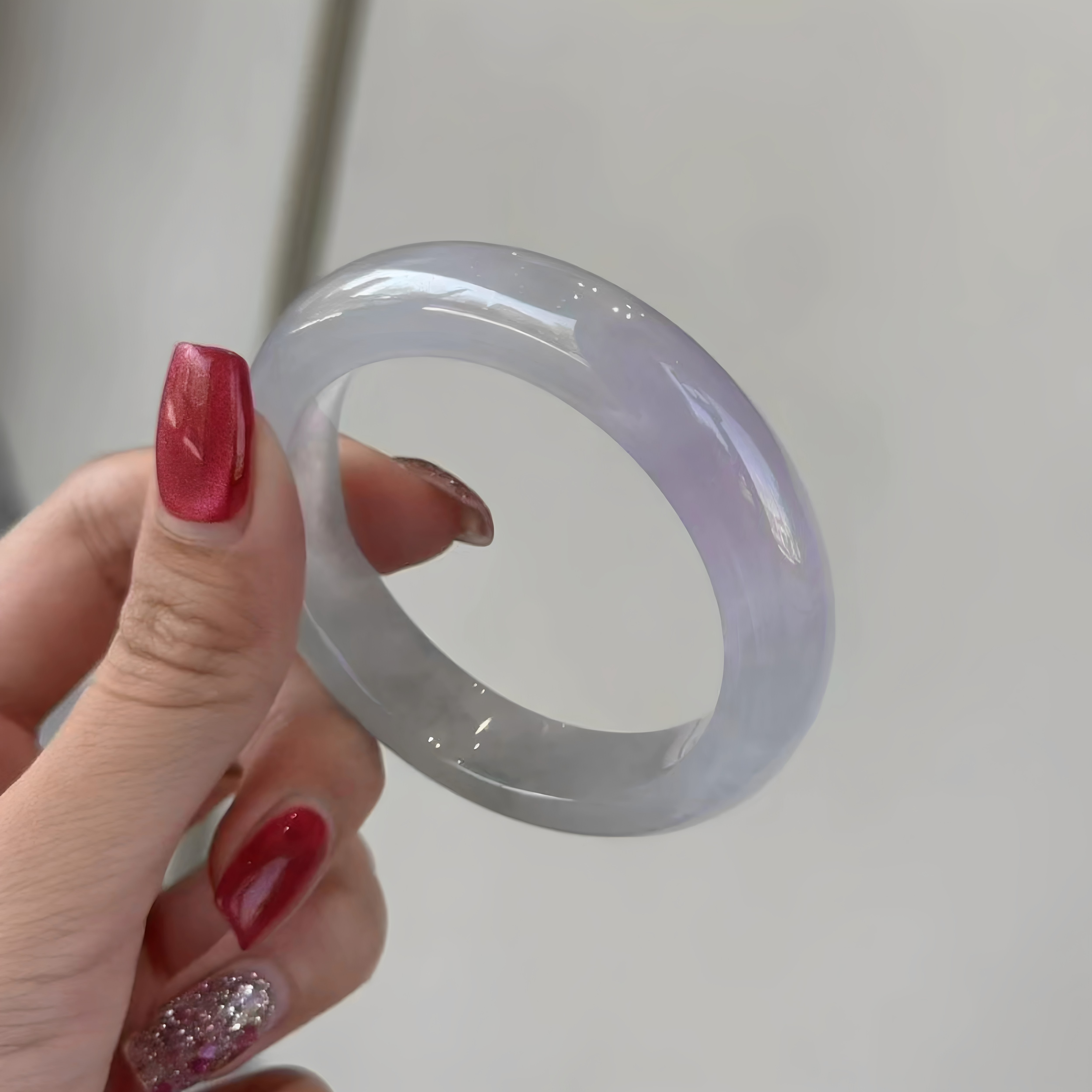 最相物"烟墨系列"高端缅甸翡翠贵妃镯冰种紫罗兰正品玉手镯子处理