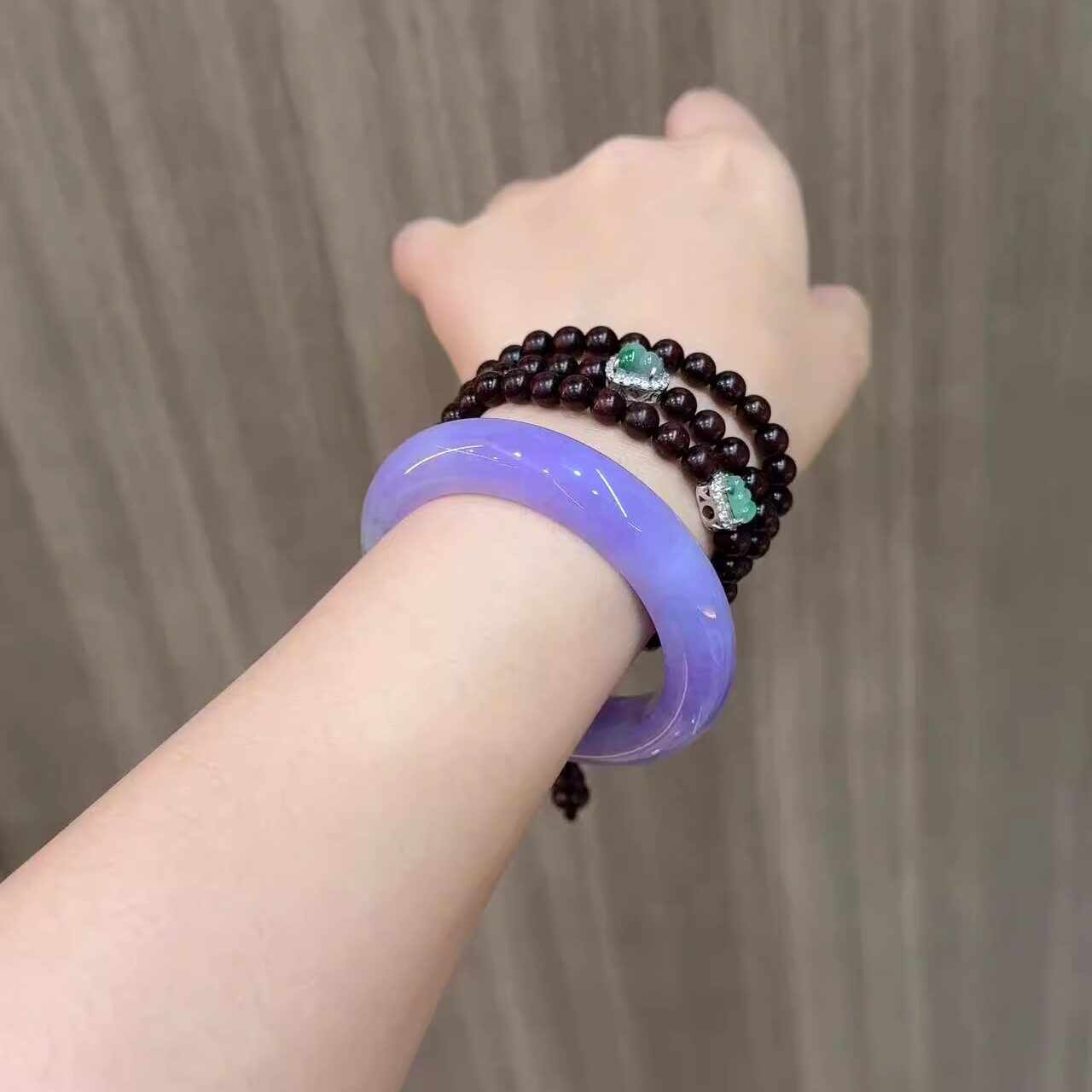 最相物"烟墨系列"冰种高端紫罗兰翡翠玉手镯子正品缅甸真玉石处理