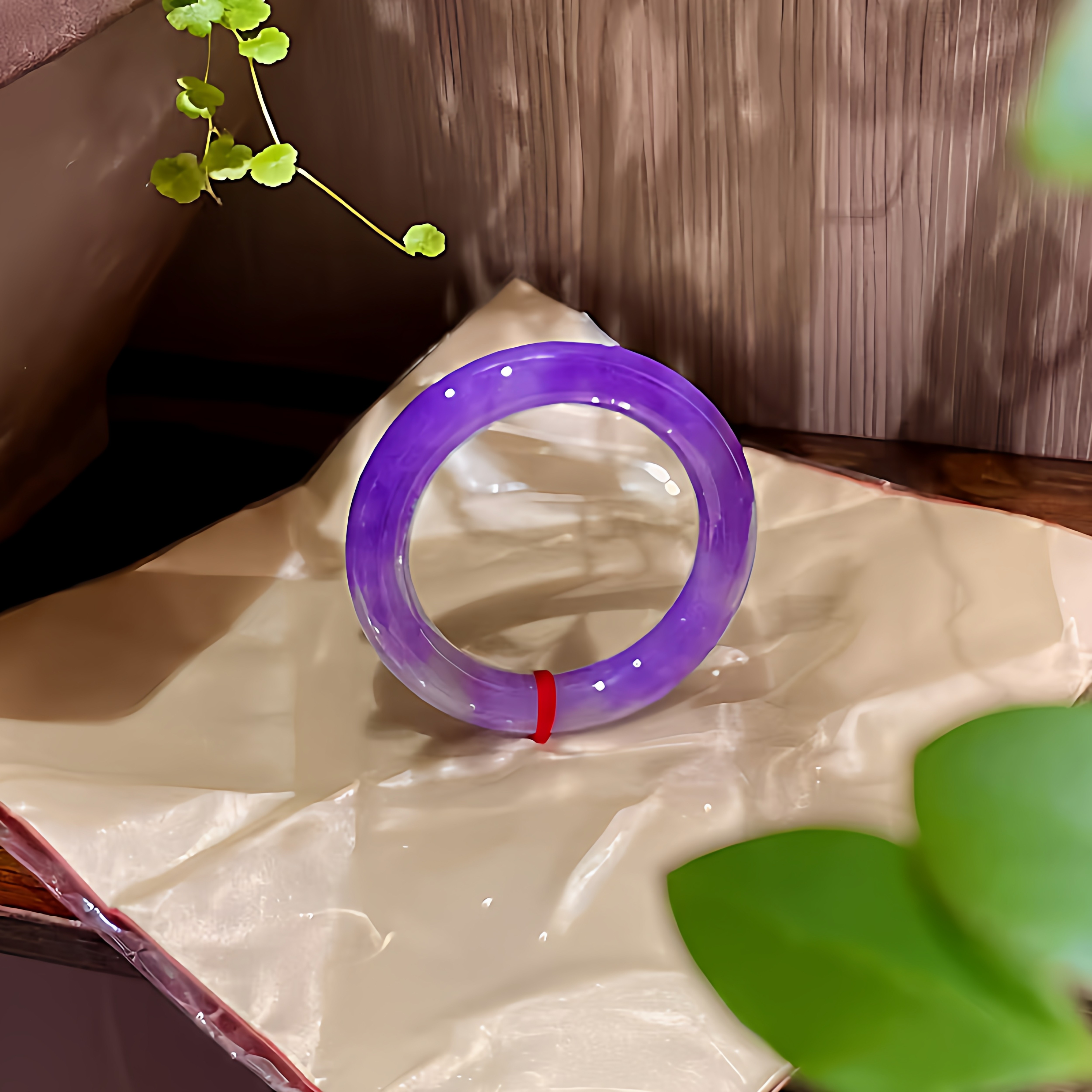 最相物"烟墨系列"紫罗兰翡翠玉手镯子冰种贵妃镯飘花正品玉石处理