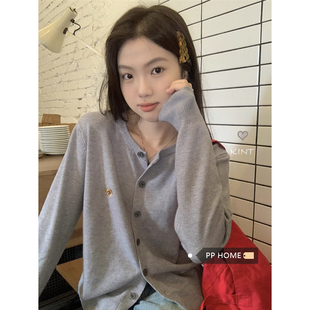 PPHOME温糯小歇~软糯小熊刺绣长袖针织开衫秋季内搭外穿毛衣外套