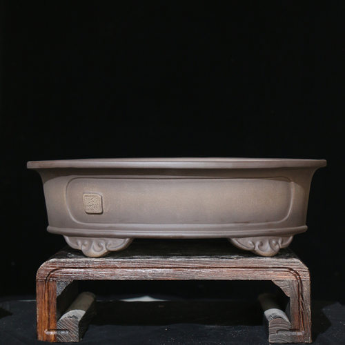 紫砂花盆造型盆景盆栽特大号腰圆精品手工盆青灰泥树桩杜喜亮