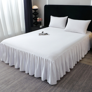 床罩单件白色酒店民宿床K单保护套防尘遮丑四季 简约缎条床裙式 通