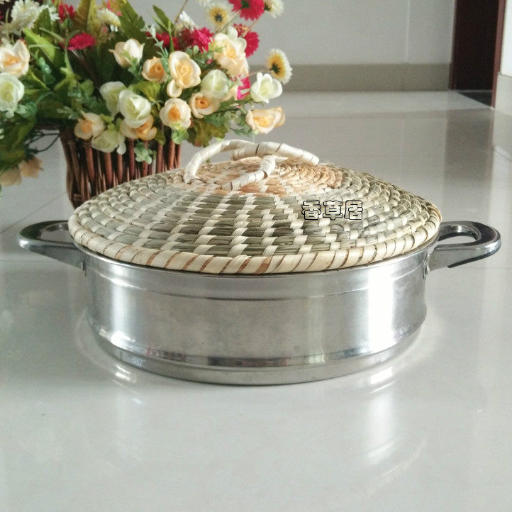 低茅草草编炒锅蒸笼盖非玻璃不锈钢木头炒锅铁铝锅电饭锅通用锅盖
