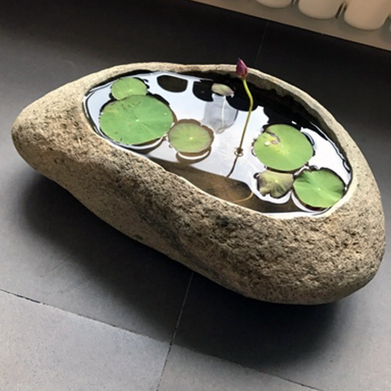 创意天然鹅卵石花盆 鱼缸铜钱草养鱼碗莲盆 桌面流水景观花器