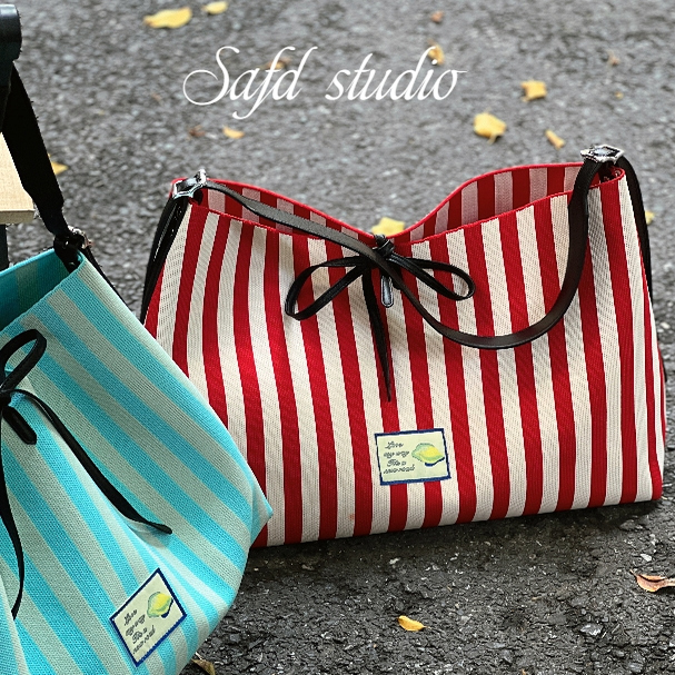 Safd AW25飞织托特包条纹单根敞口单肩包