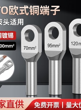 OTD欧式铜端子紫铜接线鼻子铜铝接头50 70 120平方电缆插拔头端子