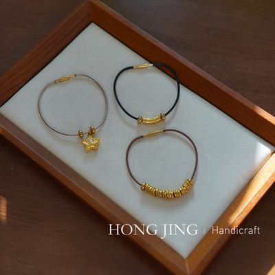 洪菁手作 1.5mm皮蜡绳四季款手绳盘缠手链编绳串珠手串黄金吊坠链