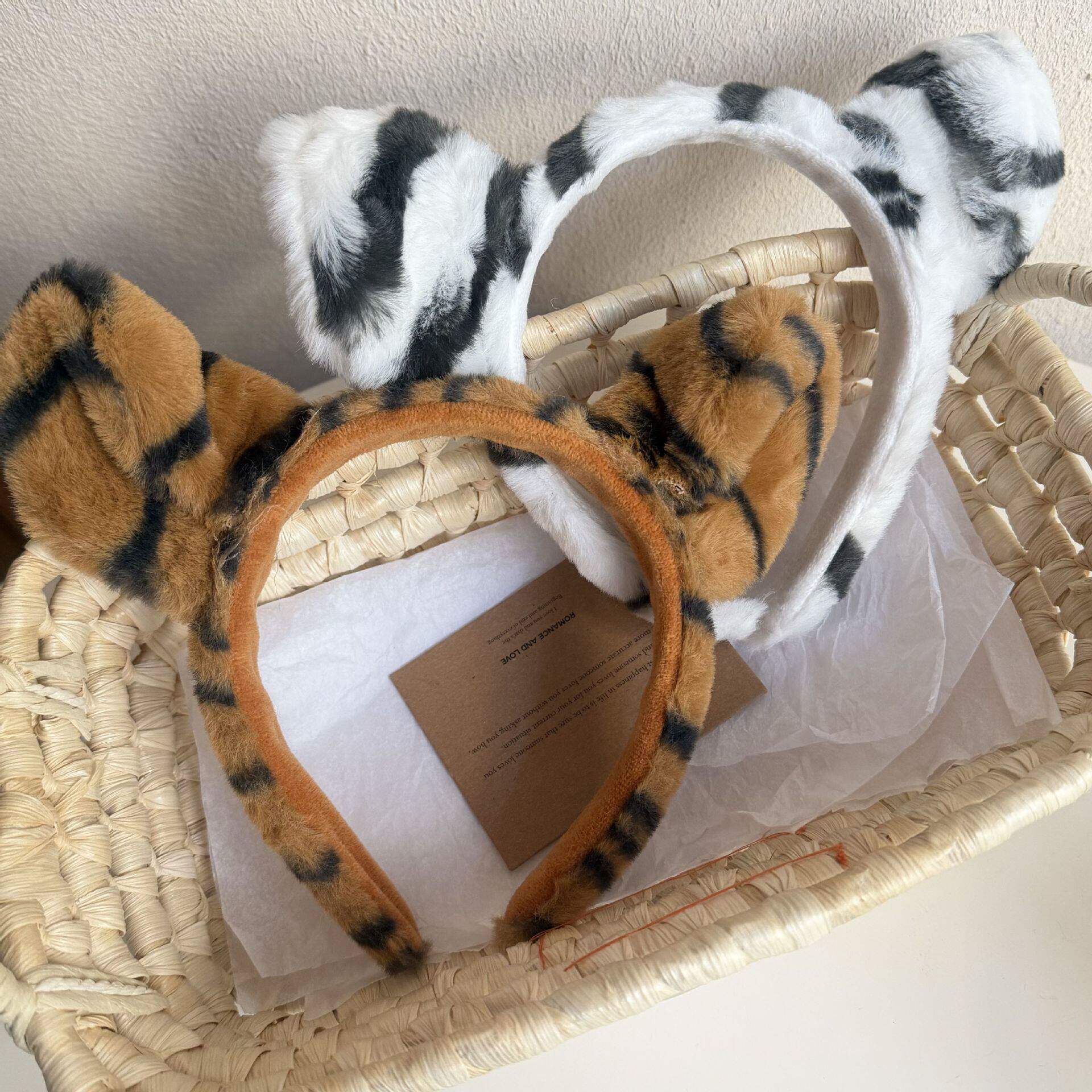 老虎豹纹斑纹可爱卡通发箍女搞怪派对聚会洗脸敷面膜毛绒头箍